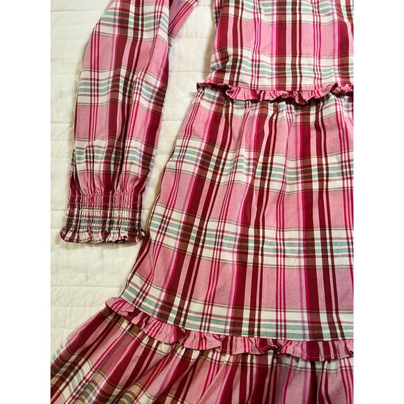 🌟3 for $35🌟 J.Crew Plaid Dress Pink Tiered Long Sleeve, Buttons Nursing Friendly - Picture 7 of 8